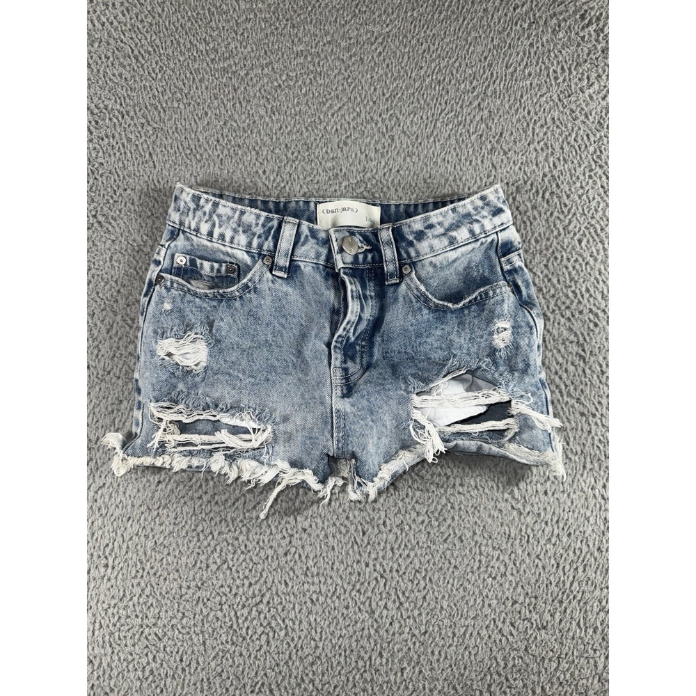 Ban-Jara Jean Shorts Women 1/24 High Rise Button Denim Distressed lightwash Y2K‎